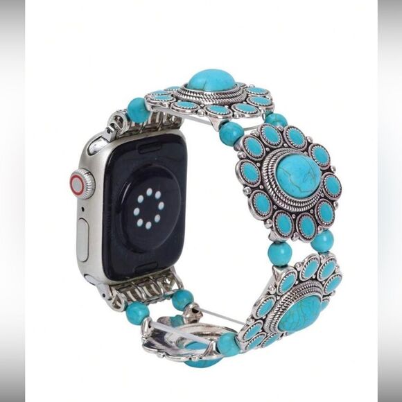 1pc Women Bohemian Style Blue Turquoise Alloy Strap - Picture 2 of 3